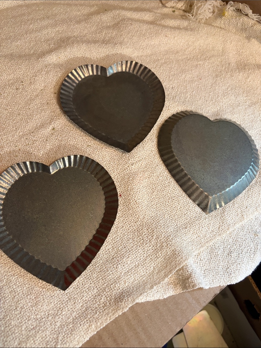 Vintage Heart Shaped Metal Tin Set (3) - 5" x 4.5" Rustic Farmhouse Decor